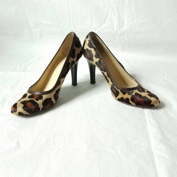 SEXY Calf Hair Leather Heels Leopard Print 8 1/2 M - Picture 1 of 3